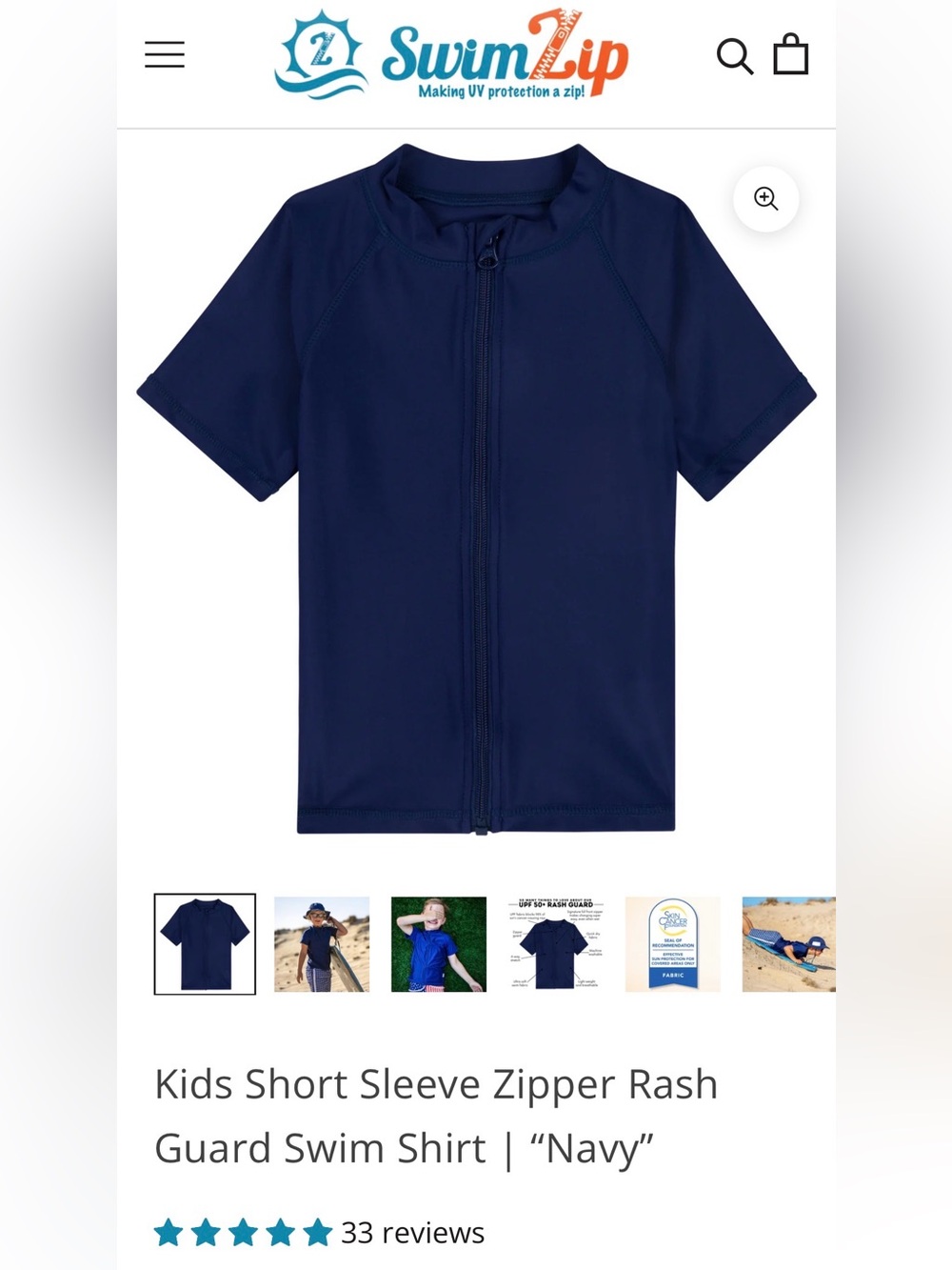 Swimzip Navy Zip-Front Rash Guard